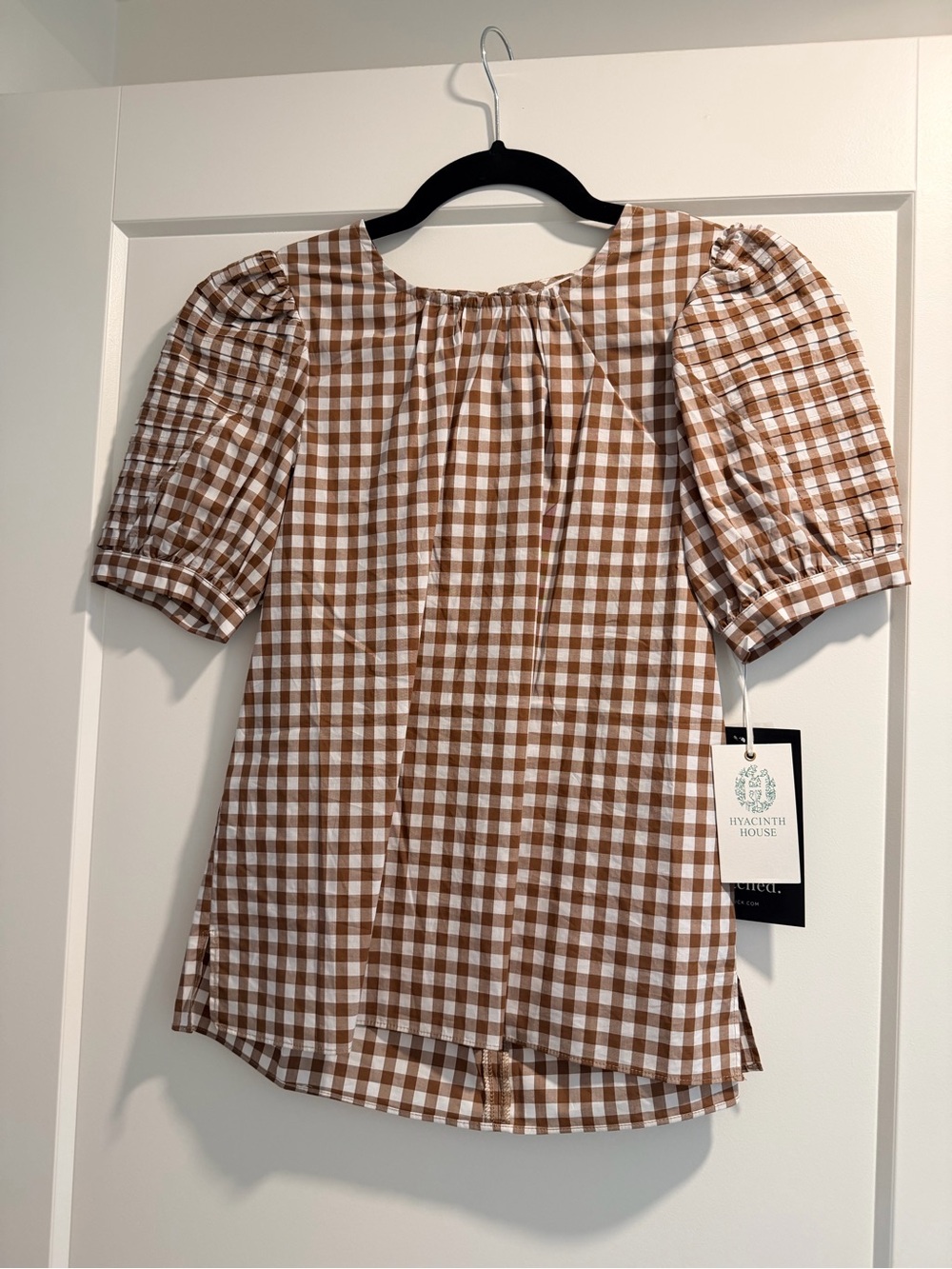 Hyacinth House Brown Gingham Puff Sleeve Blouse